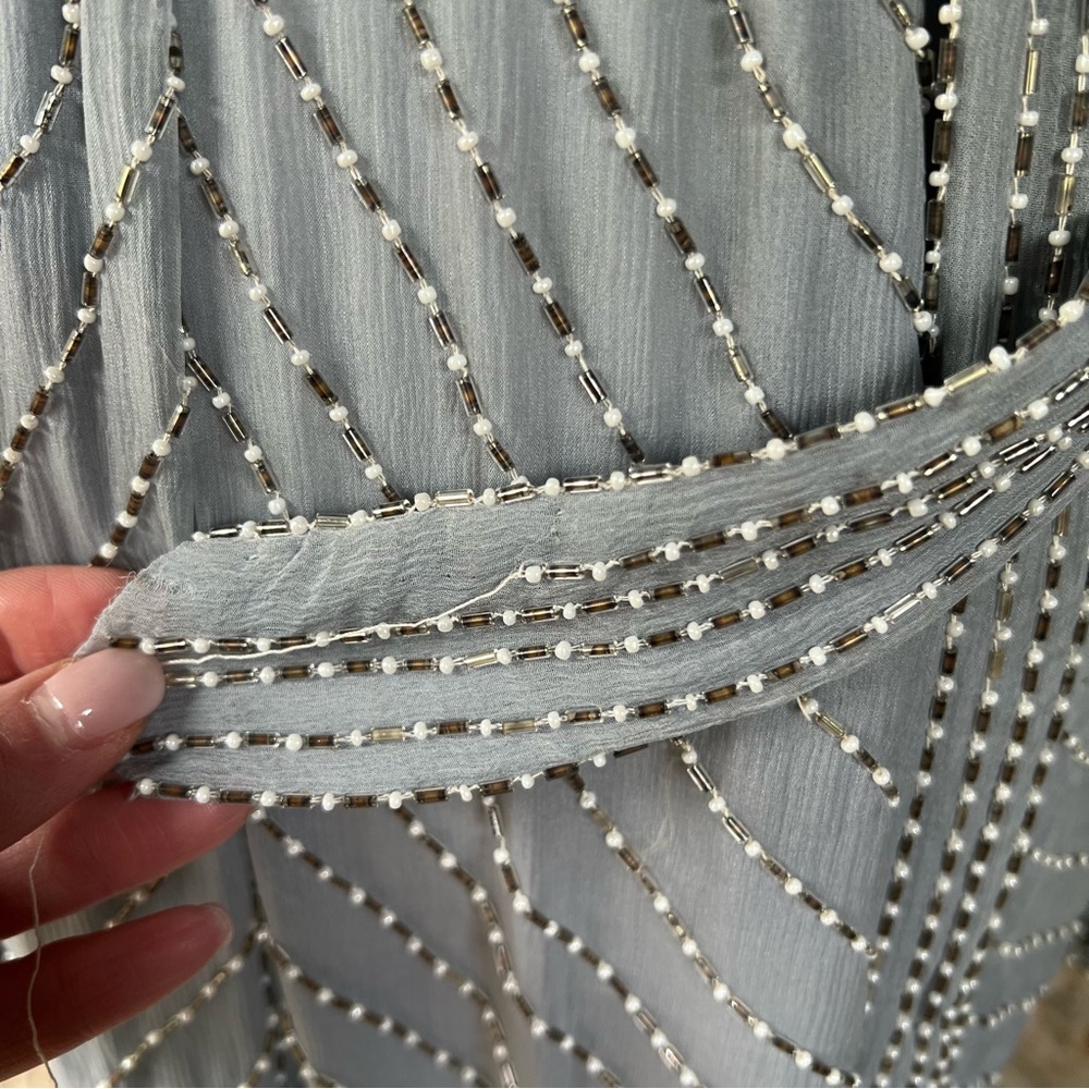 Vintage 🩶 SHO MAX - 3X Silver Silk Beaded Dress India Sequin Caftan Evening Gown - Picture 10 of 14